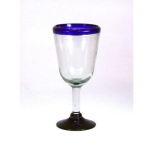 BGX Footed Cordial Glass with Blue Rim          7 ” X 3.25